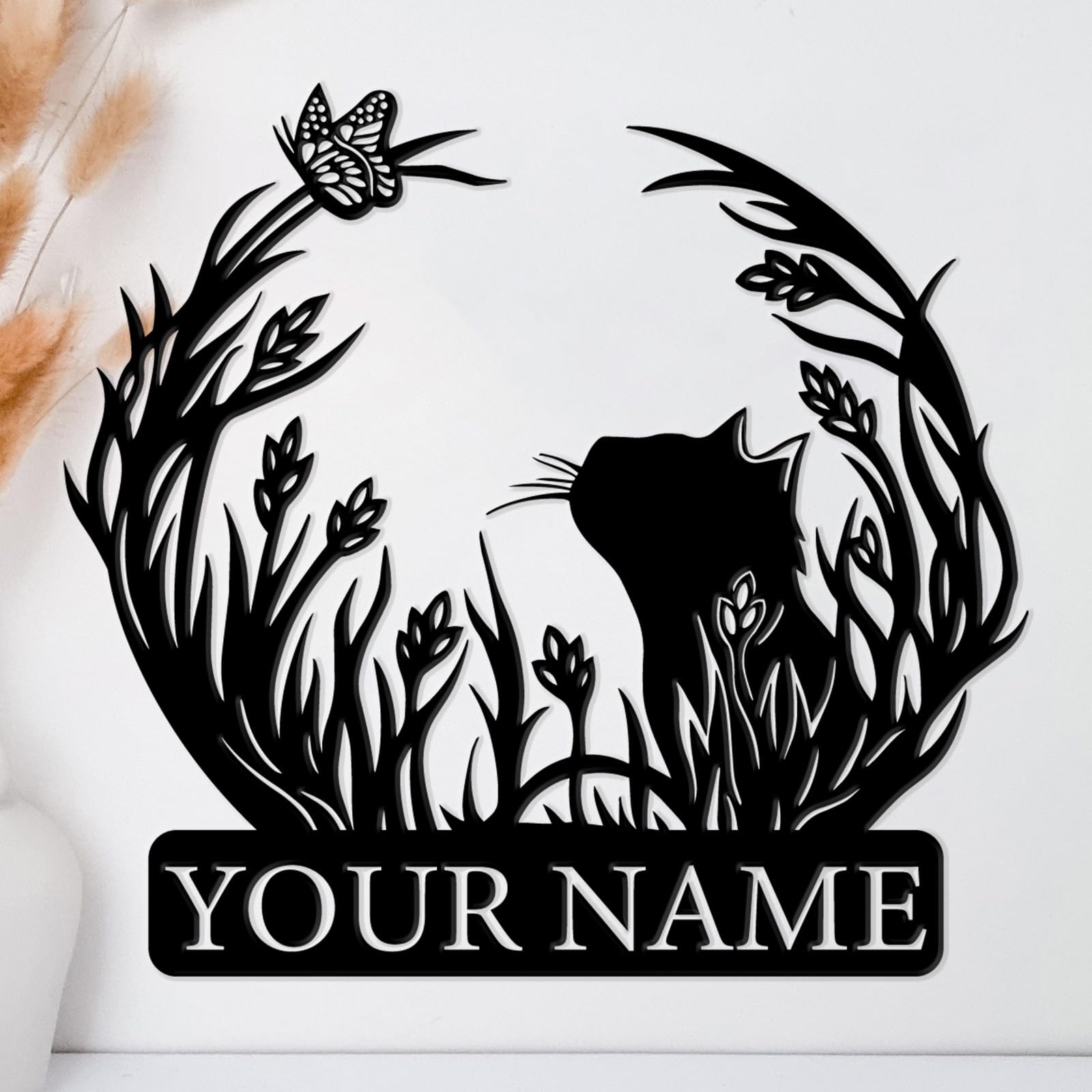 Houdoum H0919ssy-Cat-2 Custom Cat Metal Wall Signs,Personalized Cat Metal Wall Art,Cat Lovers Wall Hanging,Metal Cat Sign,Cat Welcome Signs,Cat Lovers Gift,Cat Art (H0919ssy-Cat-2)