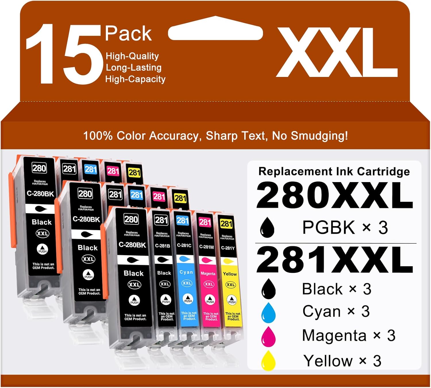 greencycle 280 281 XXL Ink Cartridge Replacement for Canon PGI-280XXL CLI-281XXL Compatible for Canon PIXMA TR7520 TR8520 TS6120 TS6220 TS8120 TS8220 TS9120 TS9520 TS6320 TS9521C Printer (15 Pack)