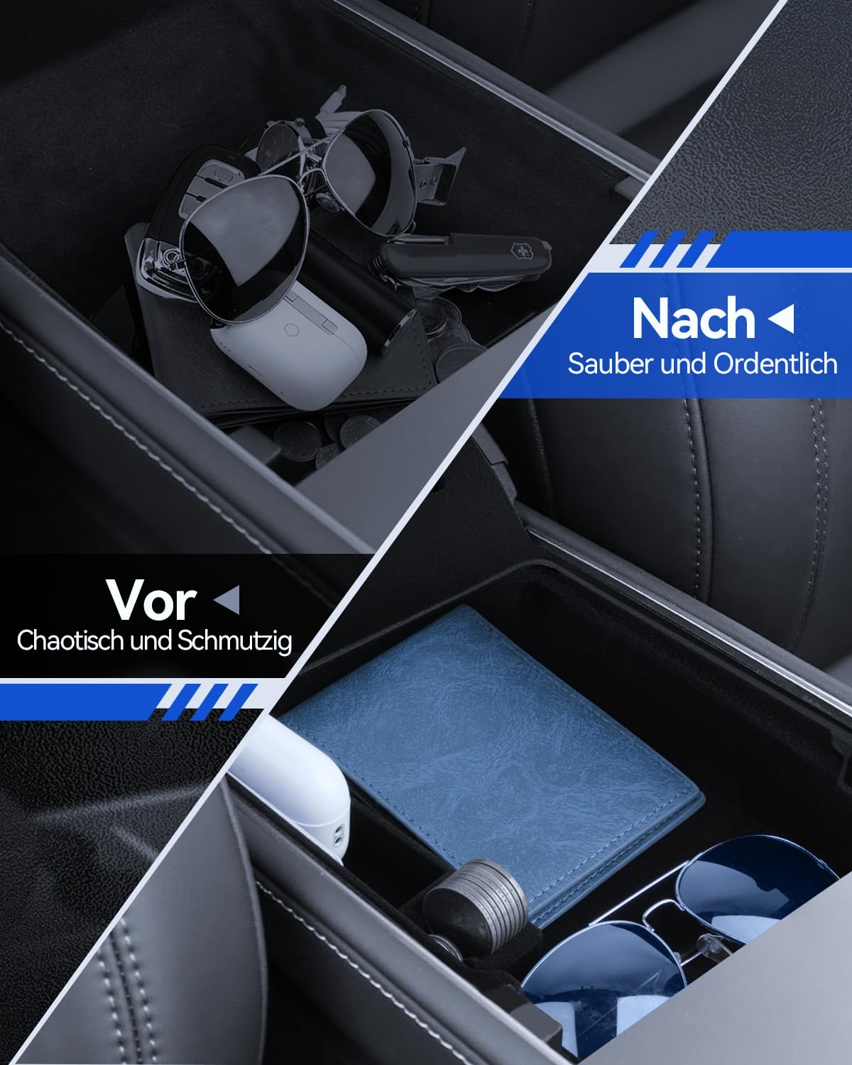 4 Pcs Zubehör für Tesla Model Y 2021-2024 und Model 3 2021-2023, Mittelkonsole Organizer, Armlehne Aufbewahrungsbox, Versteckte Aufbewahrungsbox und Getränkehalter Tesla Zubehör