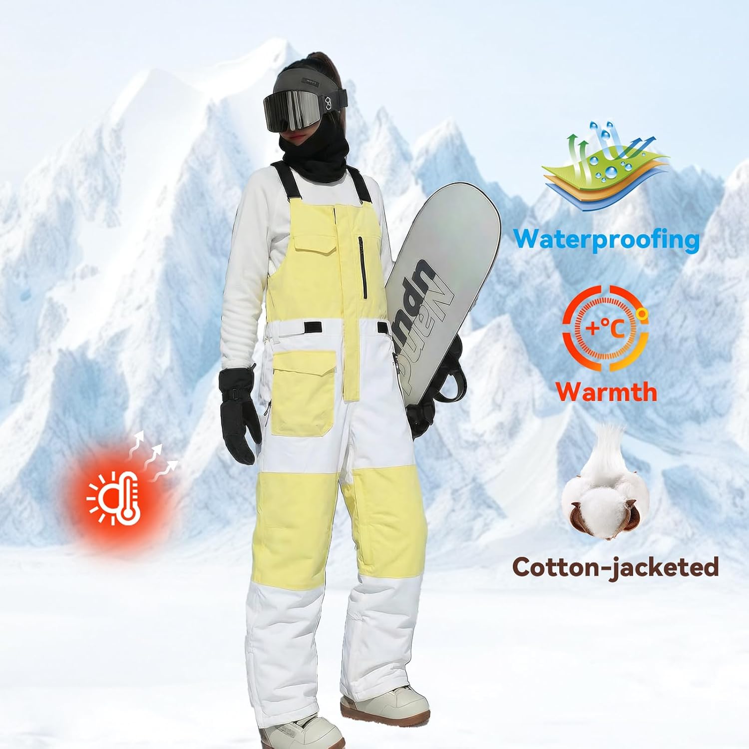 Ski Bibs Women and Mens,Waterproof Insulated Bibs, Windproof Adjustable Ski Overalls for Snowmobile Snow Sports