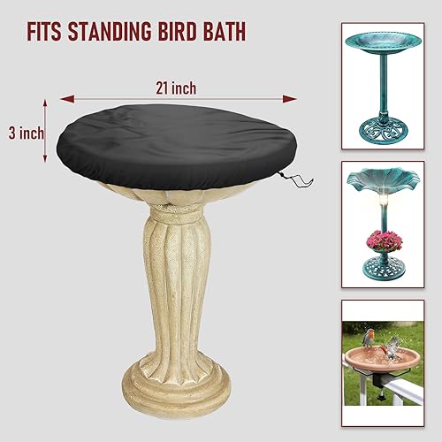 Miniatura 2 de Cubierta de baño para pájaros, impermeable y a prueba de polvo, con elástico, 21 pulgadas de diámetro x 3 pulgadas de alto, color negro