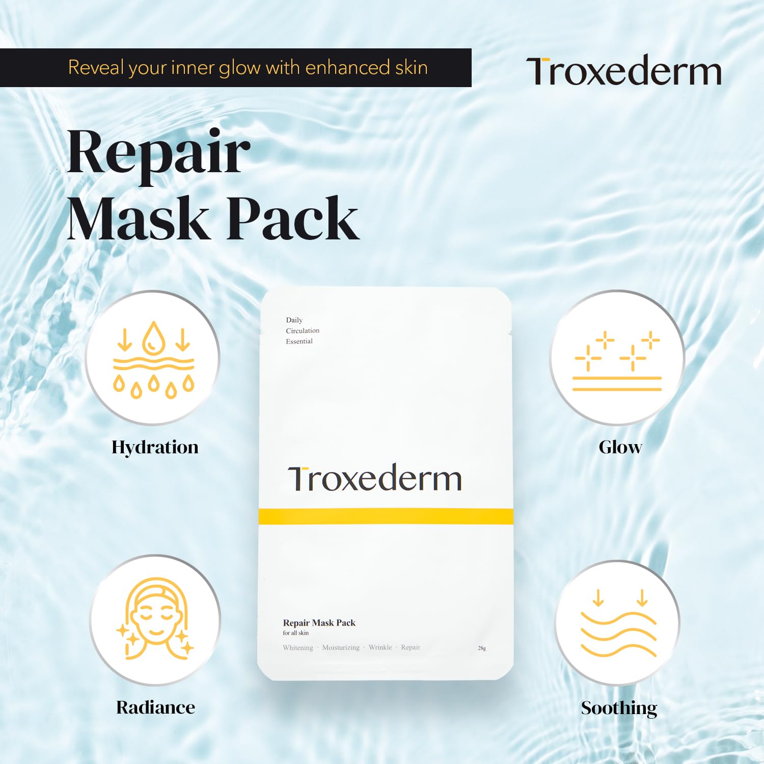 Repair Facial Mask Set – Korean Moisturizing Sheet Mask with Niacinamide, Troxerutin & Adenosine, Hydrating Face Mask for Barrier Care, Radiant Skin & Daily K-Beauty Self Care, Pack of 5