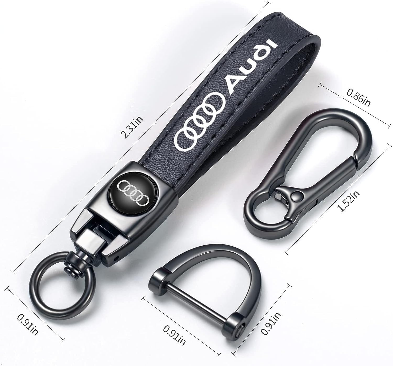 leather car keychain set for Audi A3 A4 A5 A6 A7 A8 Q3 Q4 Q5 Q6 Q7 Q8 R8 men and women family present keychain key ring lanyard accessories (black) - Image 3