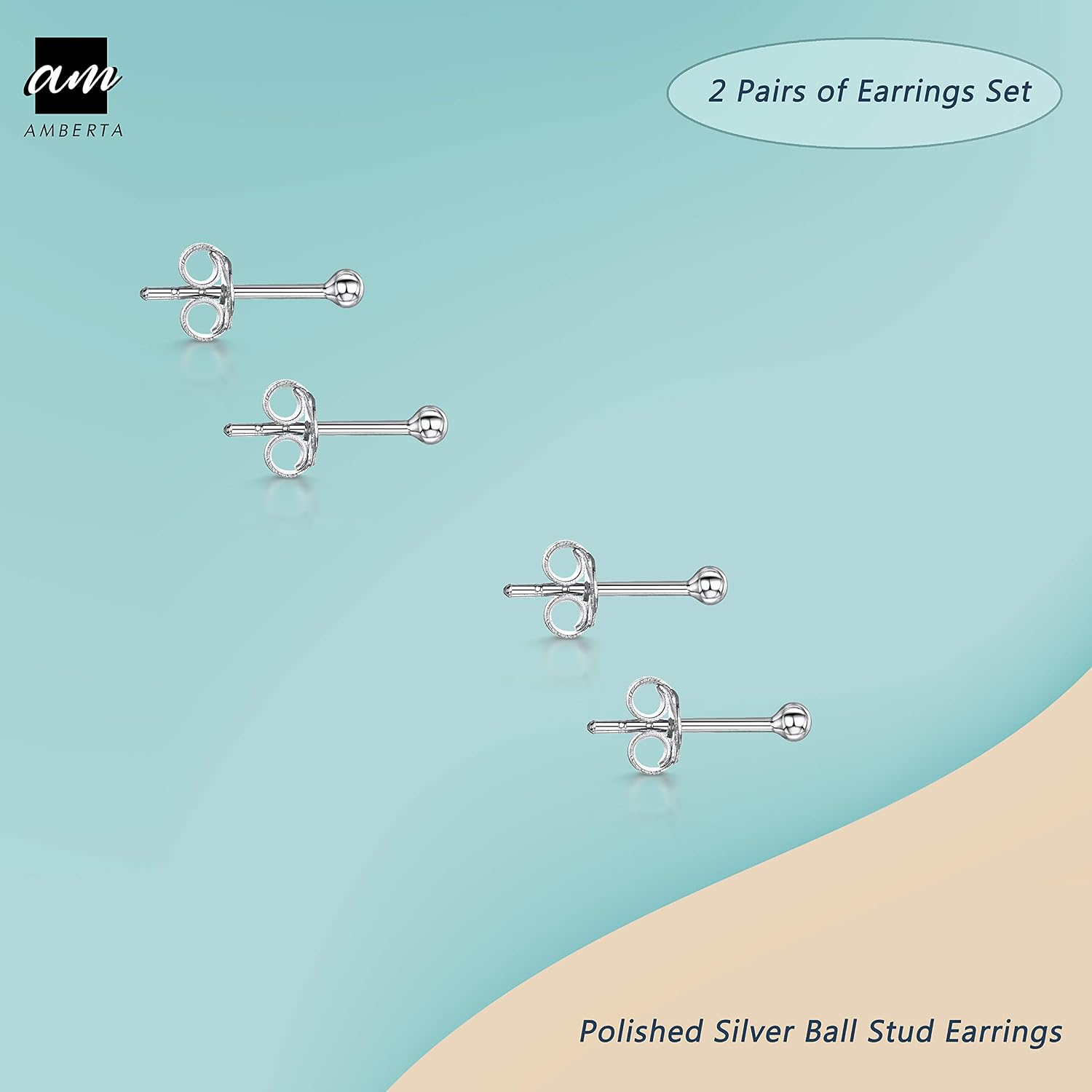 Amberta 925 Sterling Silver - 2 works of Earrings for Women - Ear Piercing Studs 2 mm - Set of 4 - Tiny Size - Image 5