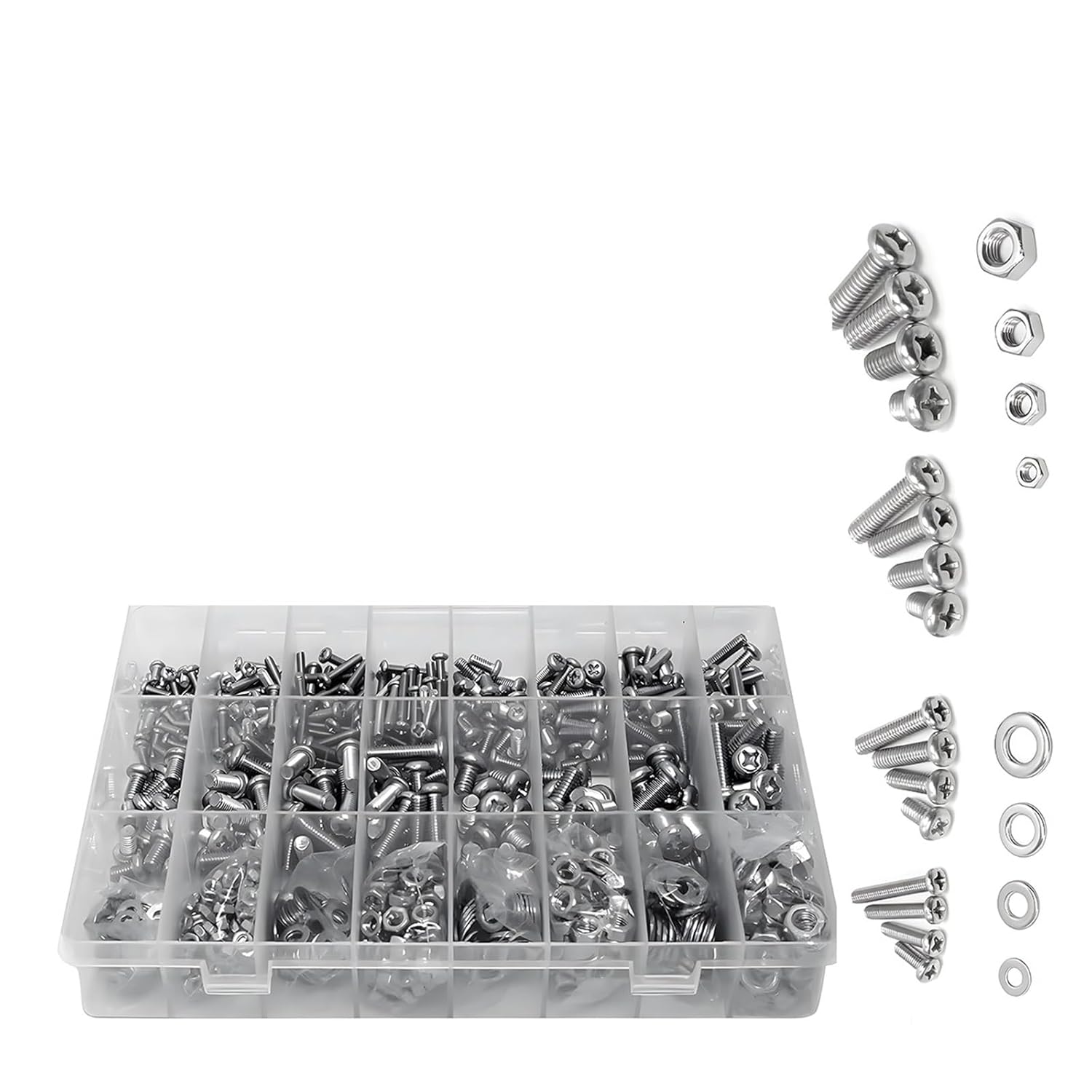 900Pcs Stainless Steel Metric Assorted M6 M5 M4 M3 Machine Screws Set Drive Pan Head with Flat Washers