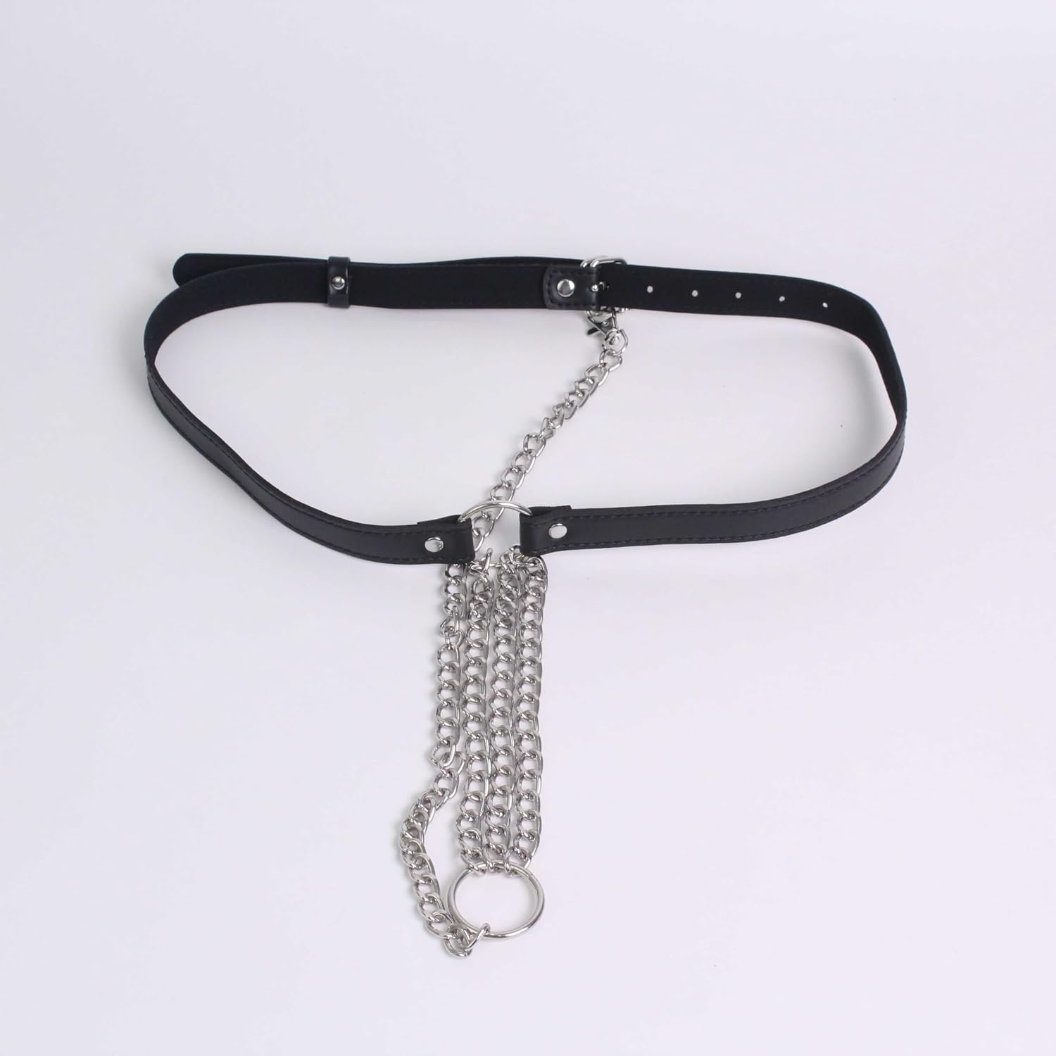 Sexy Underwear with Metal Chain, Thong Panties, Adjustable Waist Body Harness Lingerie Black
