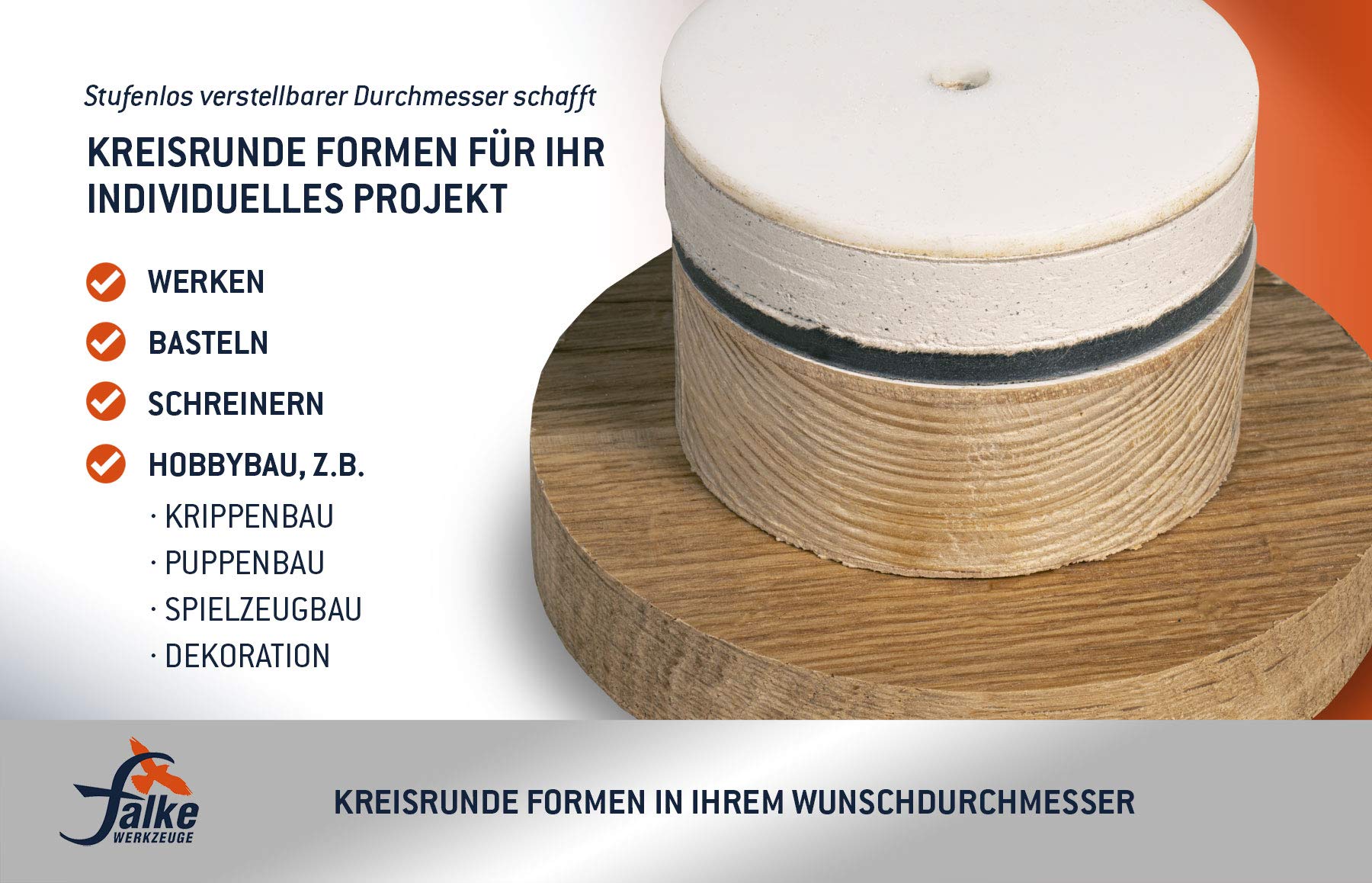 Falke Kreisschneider FKS-H 200 - Universal für Holz, Kunststoff, Gipskarton | Durchmesser stufenlos einstellbar (40-200 mm) - Verstellbare Lochsäge