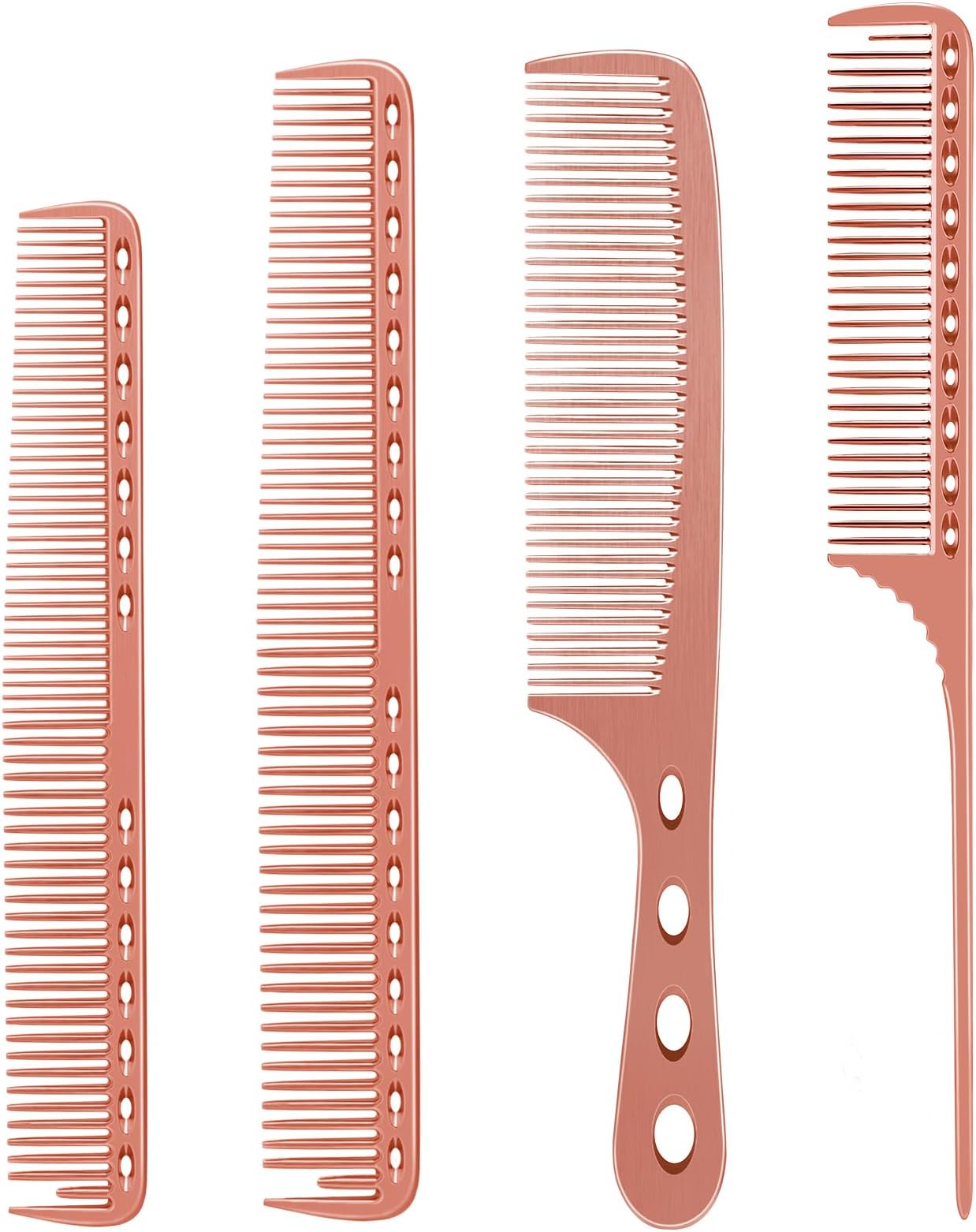 Professional Barber Aluminum Comb Set for Dressing, Cutting Hair, and Styling: Long/Short Hair Combs, Handle, and Tail Comb (Rose Gold)