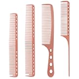 Professional Barber Aluminum Comb Set for Dressing, Cutting Hair, and Styling: Long/Short Hair Combs, Handle, and Tail Comb (Rose Gold)