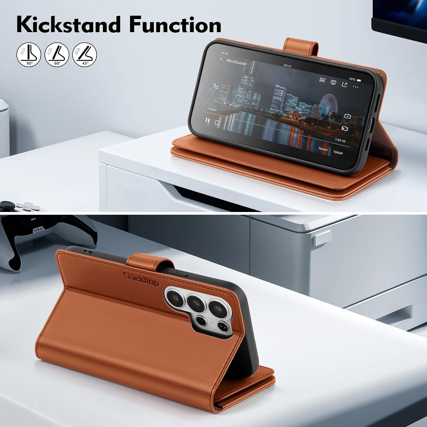 Shieldtop Compatible with Samsung Galaxy S26 Ultra Wallet Case with Card Holder,Women Men RFID Blocking PU Leather Flip TPU Protective Cover Credit Card Slots,Phone Case for S26 Ultra,Light Brown