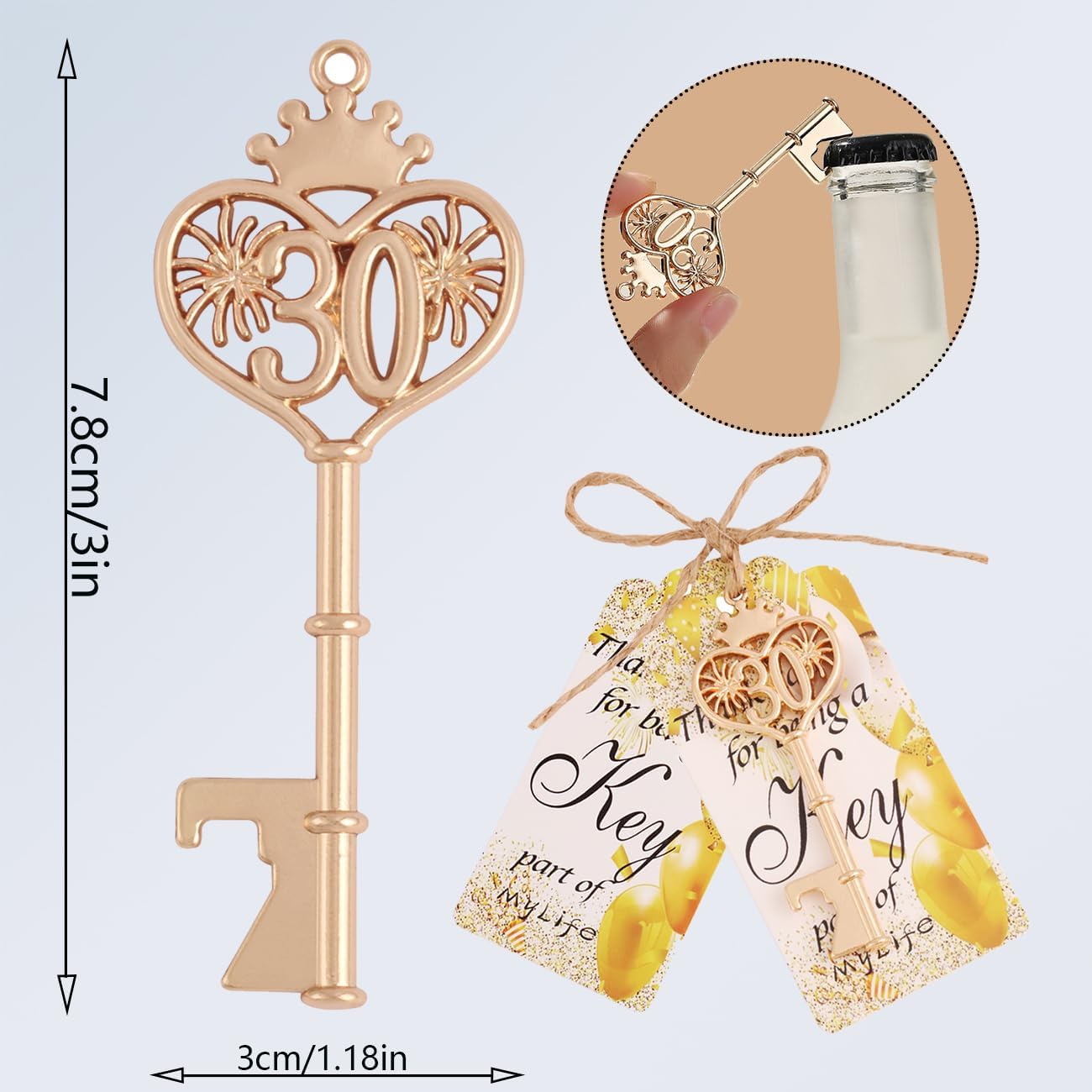 50 pcs 30 Birthday Party Favors Key Bottle Opener, 30th Beer Opener Keychain Favors for Guests with Organza Bags and Thank You Cards, Keychain Bottle Openers for Birthday Decoration Supplies