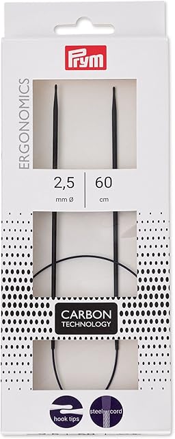 Prym 215 201 Okrągła ergonomiczna igła do robienia na drutach Carbon 2,5/60, Czarna, jeden rozmiar