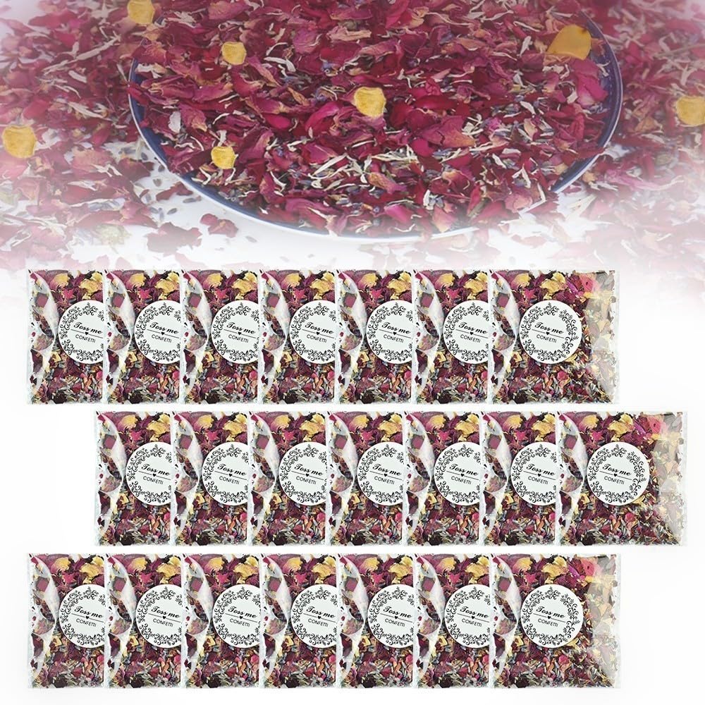 skytowards 24 Paquetes Confeti de Boda Pétalos de Rosa Confeti de Boda Natural Pétalos de Rosa para Bodas Flores Secas de Boda Flores Secas Biodegradables para Decoración de Fiesta (Rojo y Amarillo)