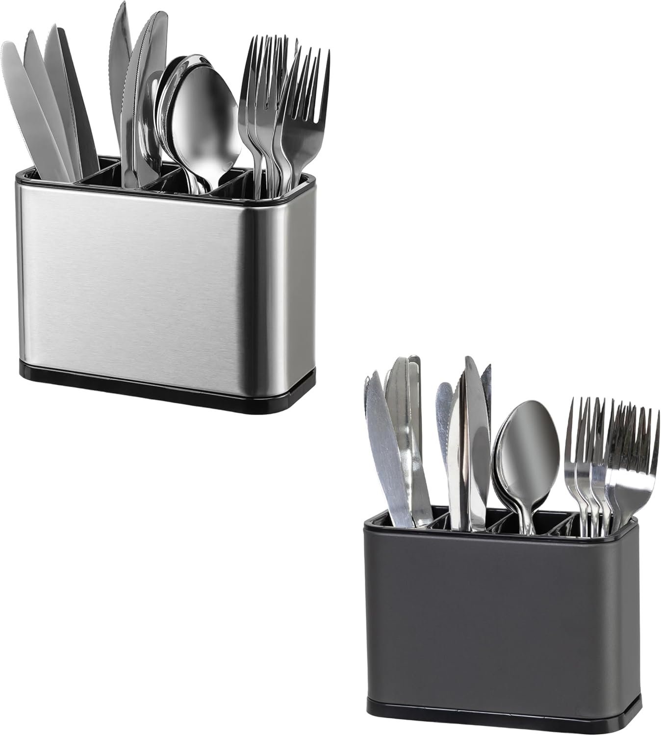 Kitchen Utensil Holder For Counter Organizer Stainless Steel 4 Compartments Storage Cooking Silverware Organizer Caddy Large（2 Set）