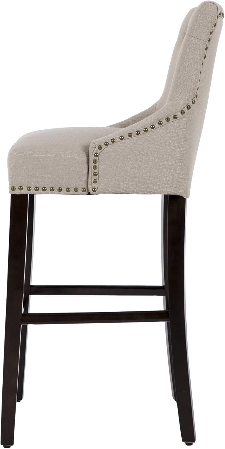Bеѕt Rеvіеw NOBPEINT 25 inch Fabric Upholstered Barstool Dining Chair Solid Wood Legs, Beige(Set of 2)