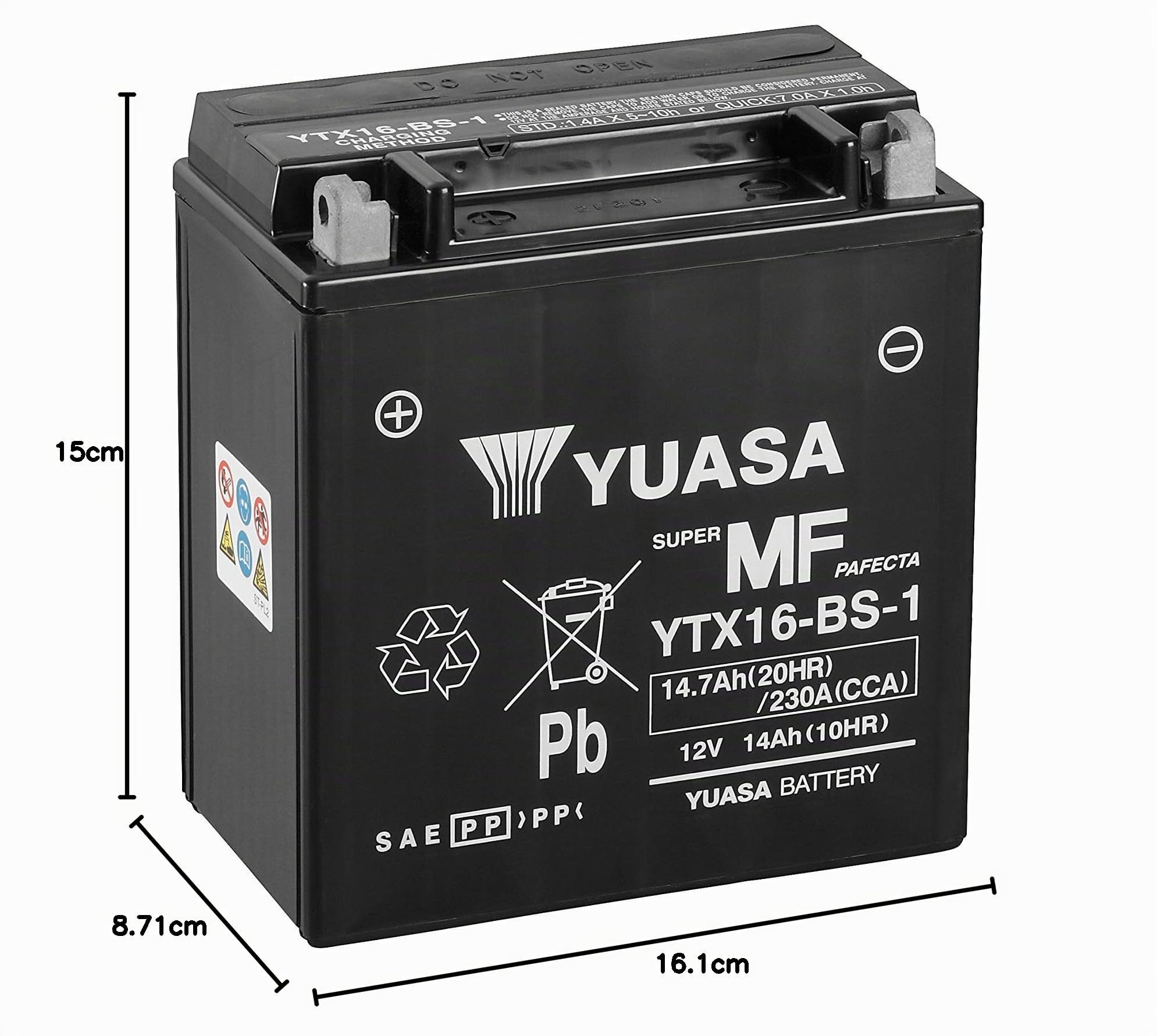 Yuasa YTX16-1 12V 230 CCA wartungsfreie VRLA Motorradbatterie