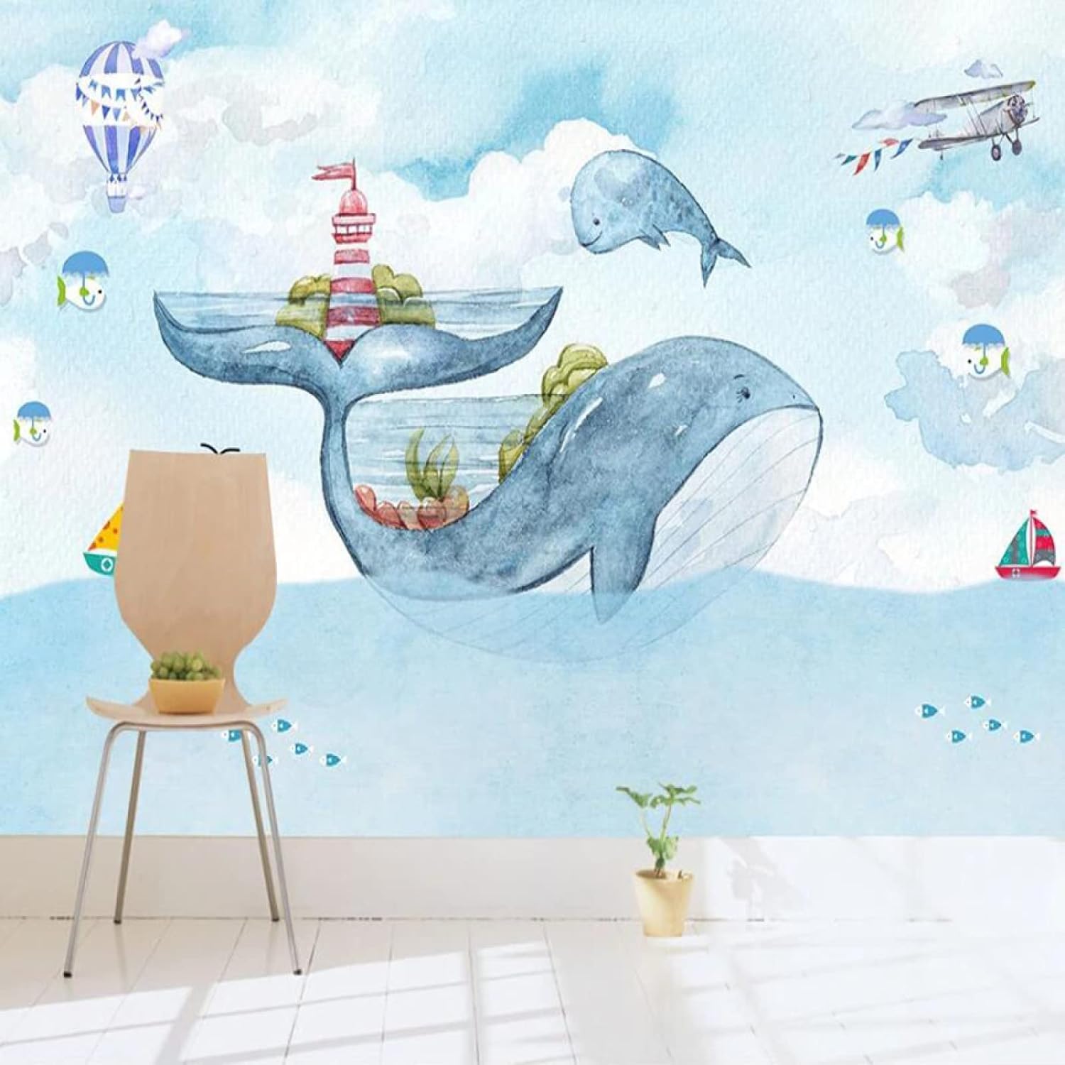 Papier peint photo 3D pour agrandir un salon avec un mur amovible