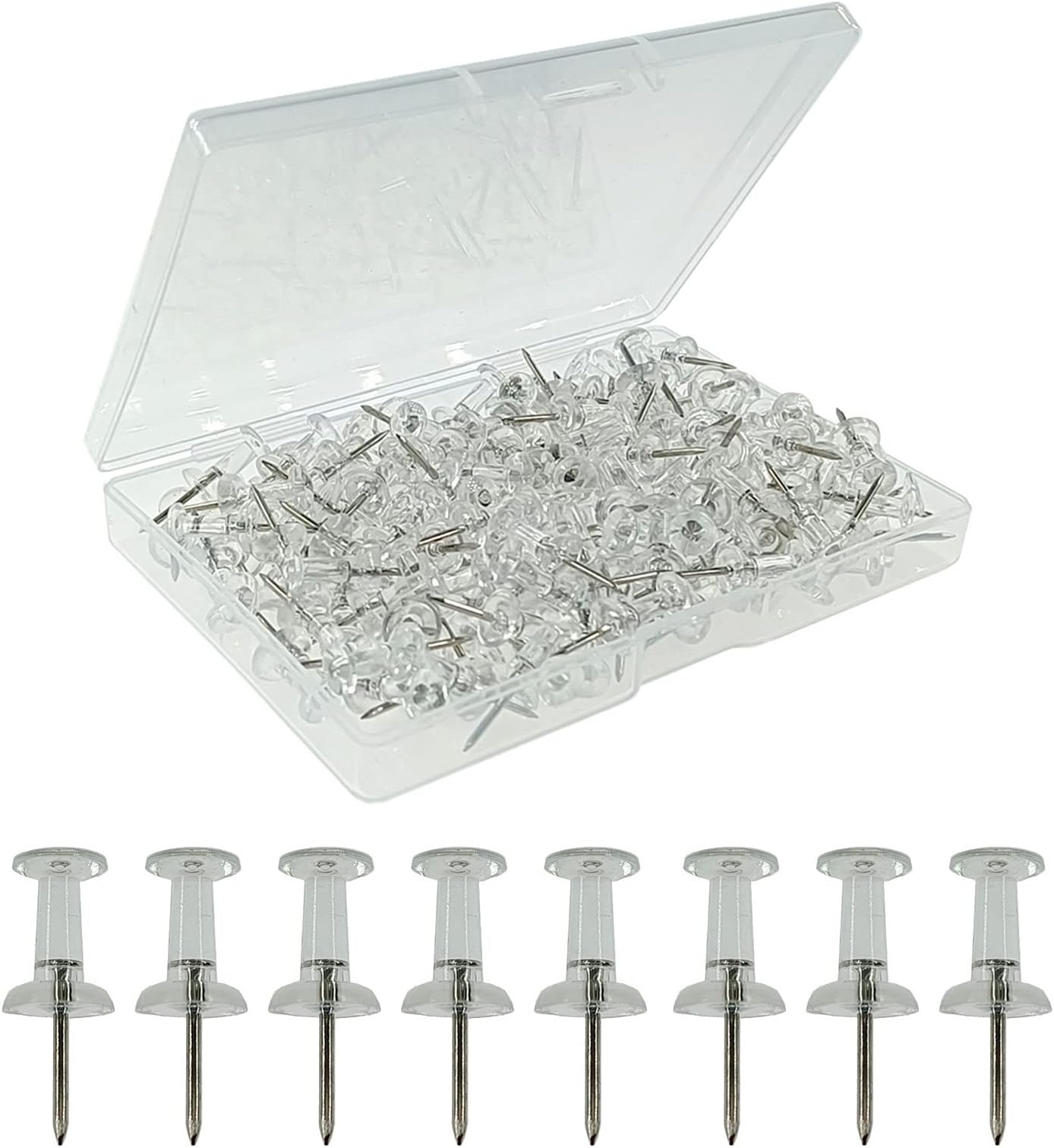 ZHIYE 100pcs Clear Push Pins, Drawing Pins Thumbtacks with Storage Box for Home Office Board Notice Board