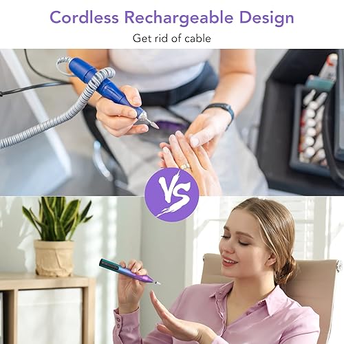 Miniatura 2 de Acekool - Taladro de uñas eléctrico inalámbrico, máquina de taladro de uñas recargable para uñas de gel acrílico, kit de lima de uñas eléctrica