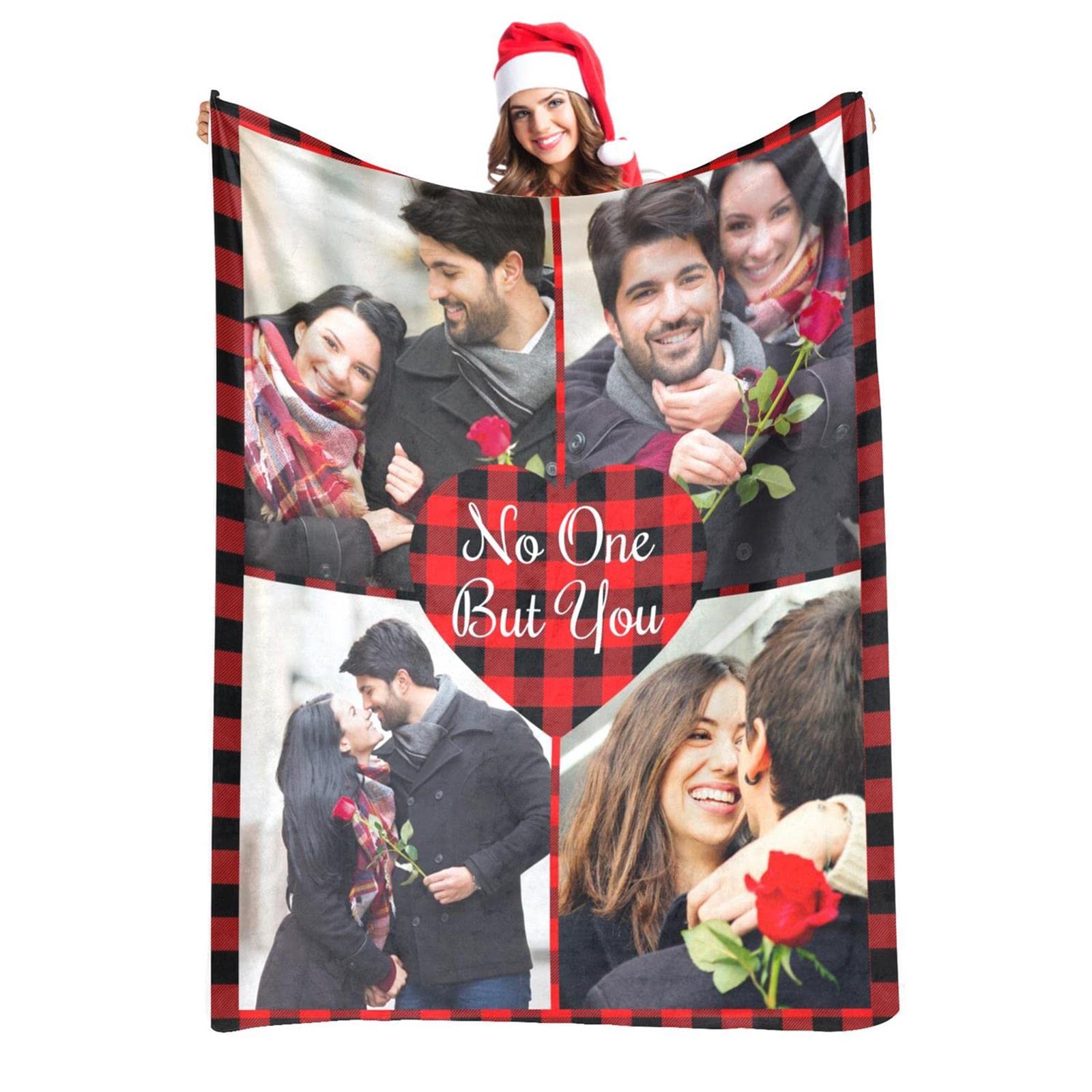 BYWEXCLESD Personalised Blankets for Adults Custom Photo Picture Blanket Throw Fleece Flannel Customised Throws, Valentines Birthday Anniversary Wedding Gifts Him, Her, Family, 4 Photos, Full