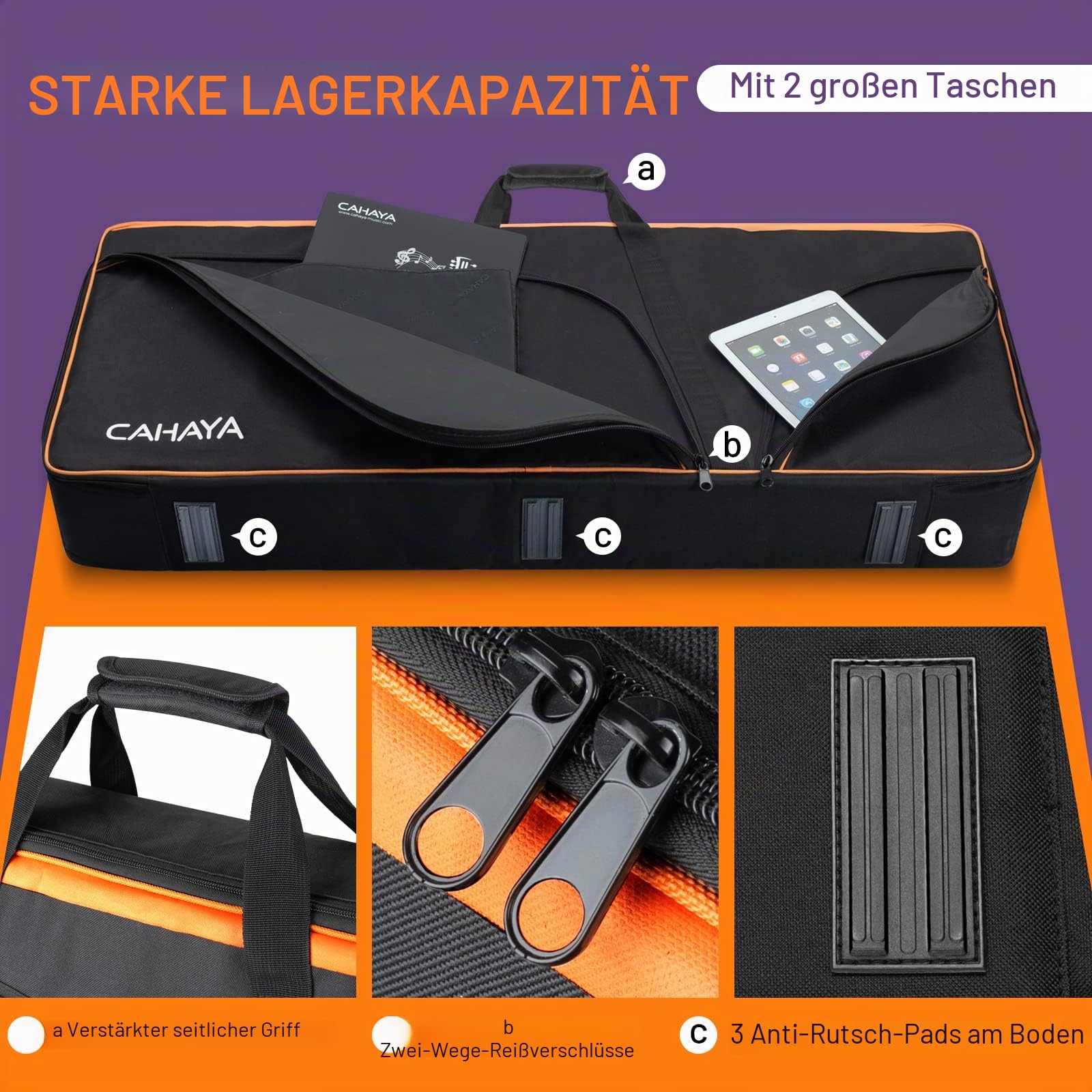 CAHAYA Tasche für Keyboard mit 61 Tasten für E-Piano, weich, tragbar, 600D Oxford-Gewebe, 12 mm dick, gepolsterte Tasche, Gig mit Seitengriffen und verstellbaren Schultergurten CY0315