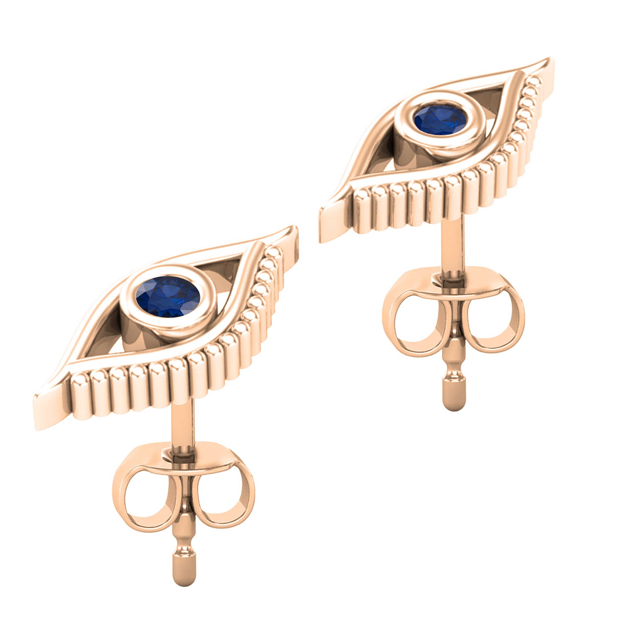 Dazzlingrock Collection Pendientes solitarios de ojo turco con piedras preciosas redondas, oro de 14 quilates, Oro rosa Zafiro azul Oro rosa, Zafiro