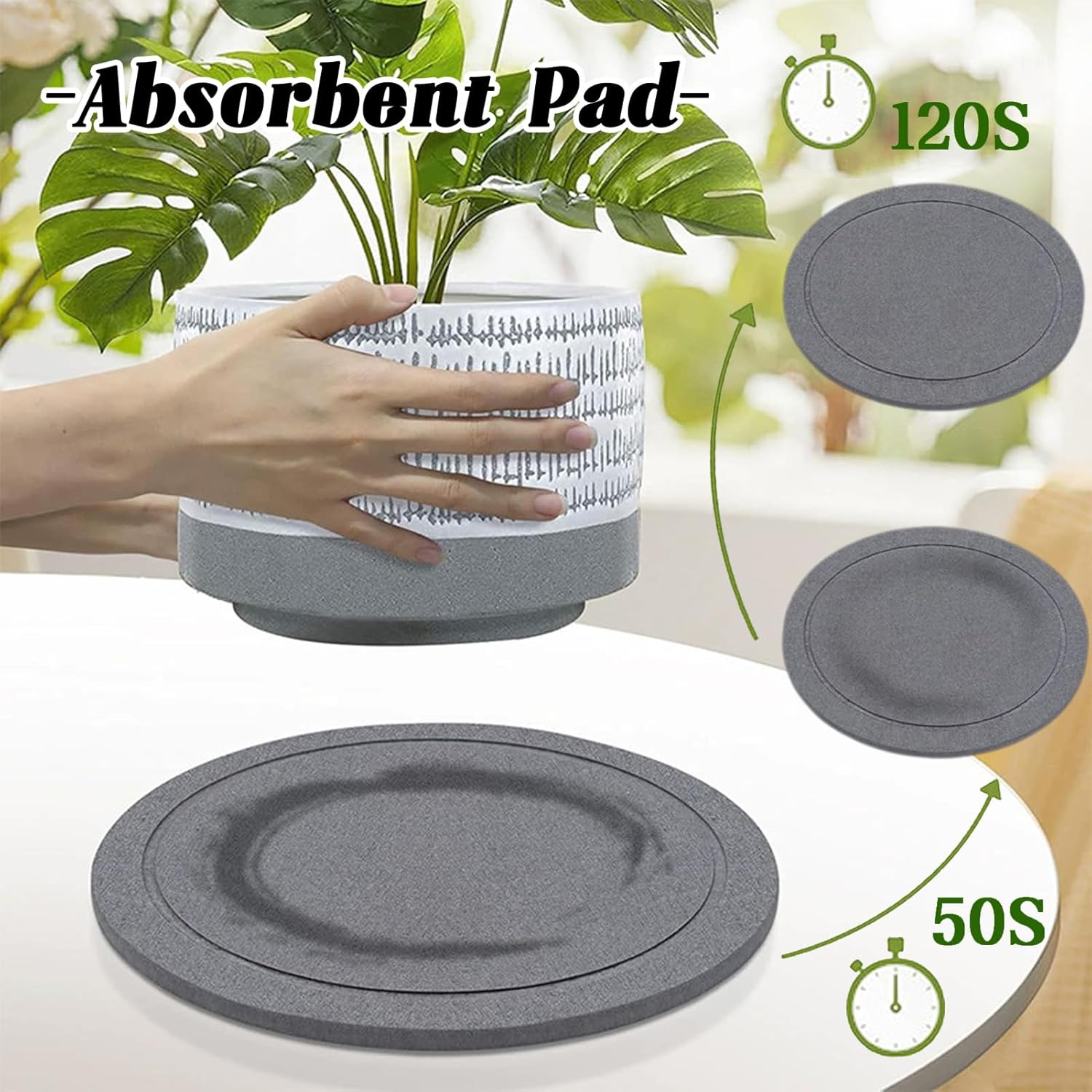 Stone Plant Saucers,Indoor Quick-Drying Stone Mat Plant Tray,2-Pack Round Flower Pot Saucers,12 Inch Diatomaceous Earth Drip Trays–Ultra-Absorbent & Non-Slip for Potted Plants (11.8x11.8in-Gray)