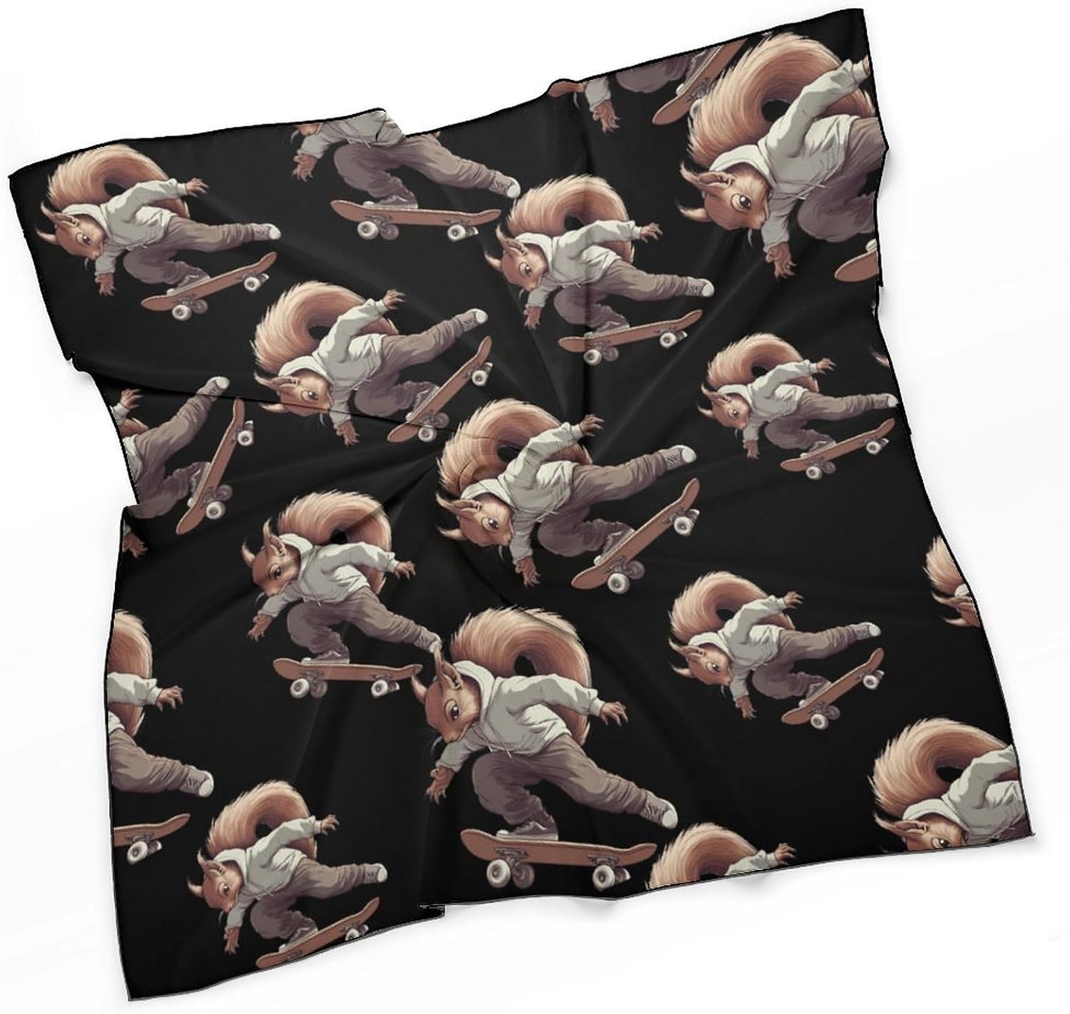 Funny Squirrel Skateboard Skater Bandana Fashion Head Scarf Square Silk Scarf Print Neck Hair Scarfs for Women Men Gifts