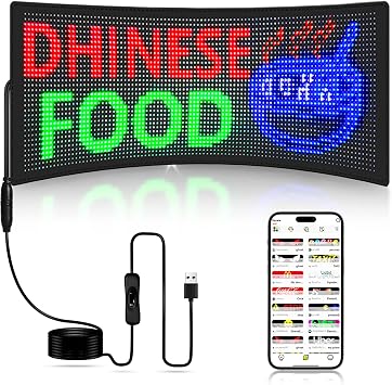 LED Sign, 28x5Huge Bright Pre-Made Animations & Text Programmable Led Car Sign, Open Sign, Scrolling Huge Bright Advertising Bluetooth APP Control LED Sign for Car| Store | Christmas