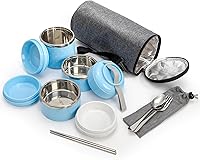 Vista 3 de Yopay Lonchera de acero inoxidable con aislamiento de 3 niveles, control de porciones, apilable para llevar, contenedor de almuerzo con bolsa