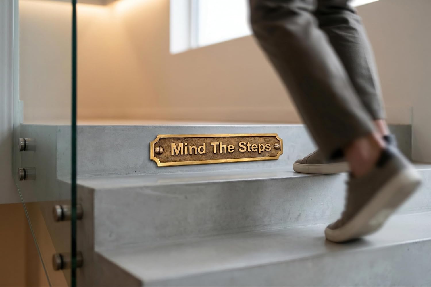 Antique Brass Door Sign Collection – Classic Room Plaques for Pantry, Garage, Toilet, Private, Parking & More (Mind The Step)