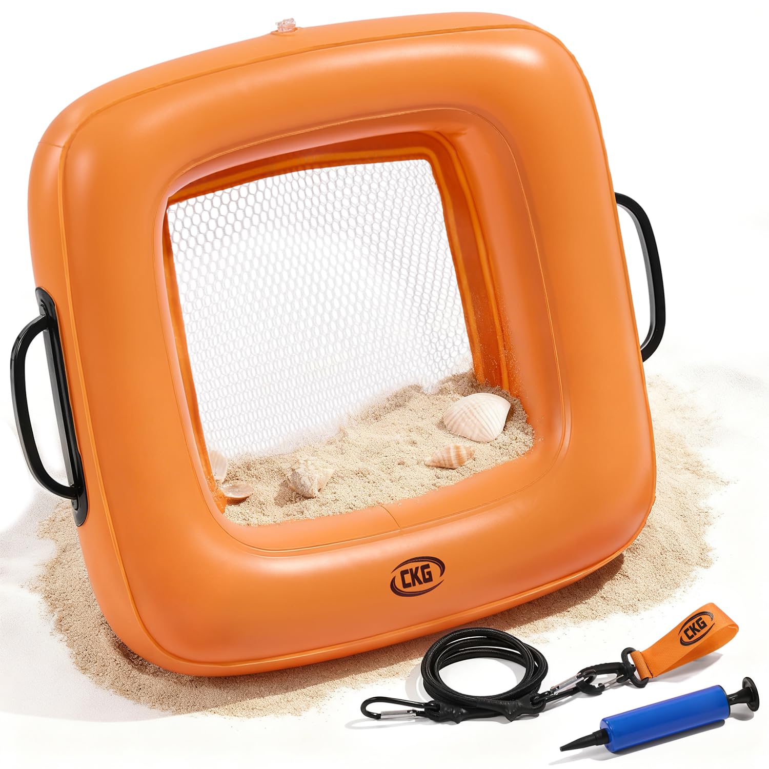 Floating Inflatable Sand Sifter, Lightweight Durable Shark Tooth Sifter for The Beach with Comfortable Grip & Double Sifting Mesh, Perfect for Metal Detecting, Beach Accessories