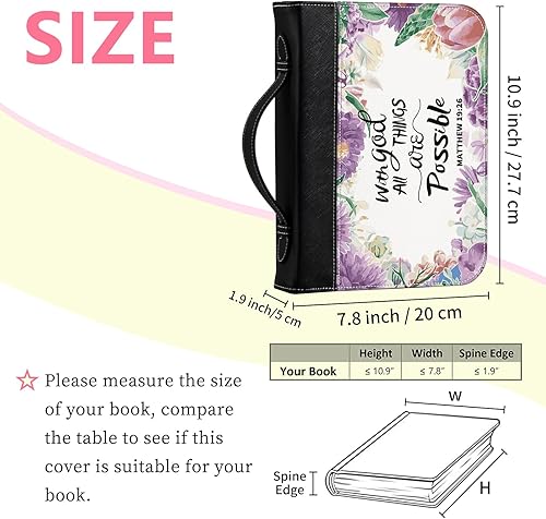 Miniatura 2 de Fundas para la Biblia para mujer, funda de piel sintética con bolsillos y cremallera, funda de transporte de la Biblia de tamaño grande para libros