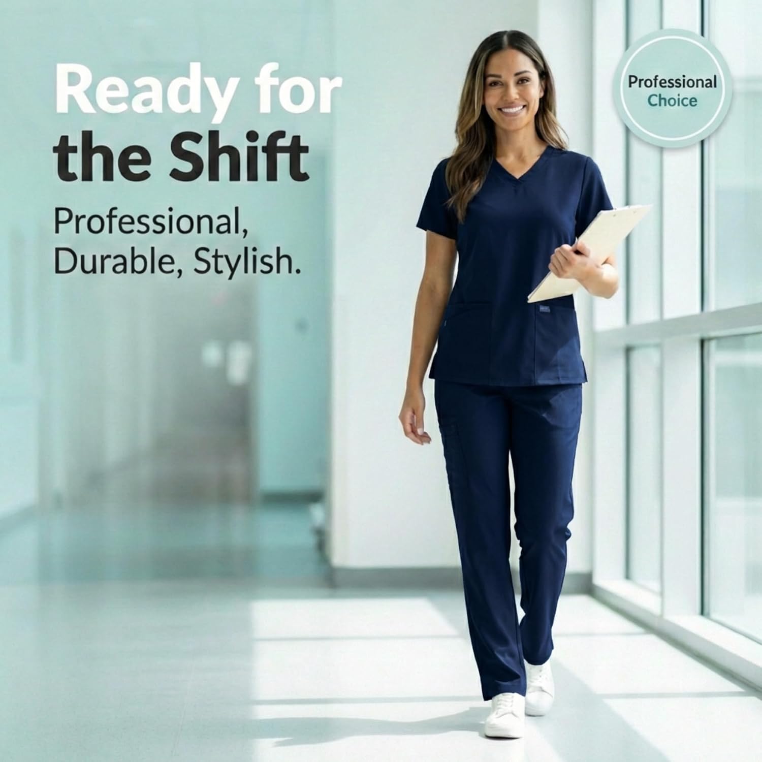 MediChic Straight Leg Scrub Pants for Women, Anti-Wrinkle Women's Medical Scrub Pants, 6 Pockets, 4-Way Stretch