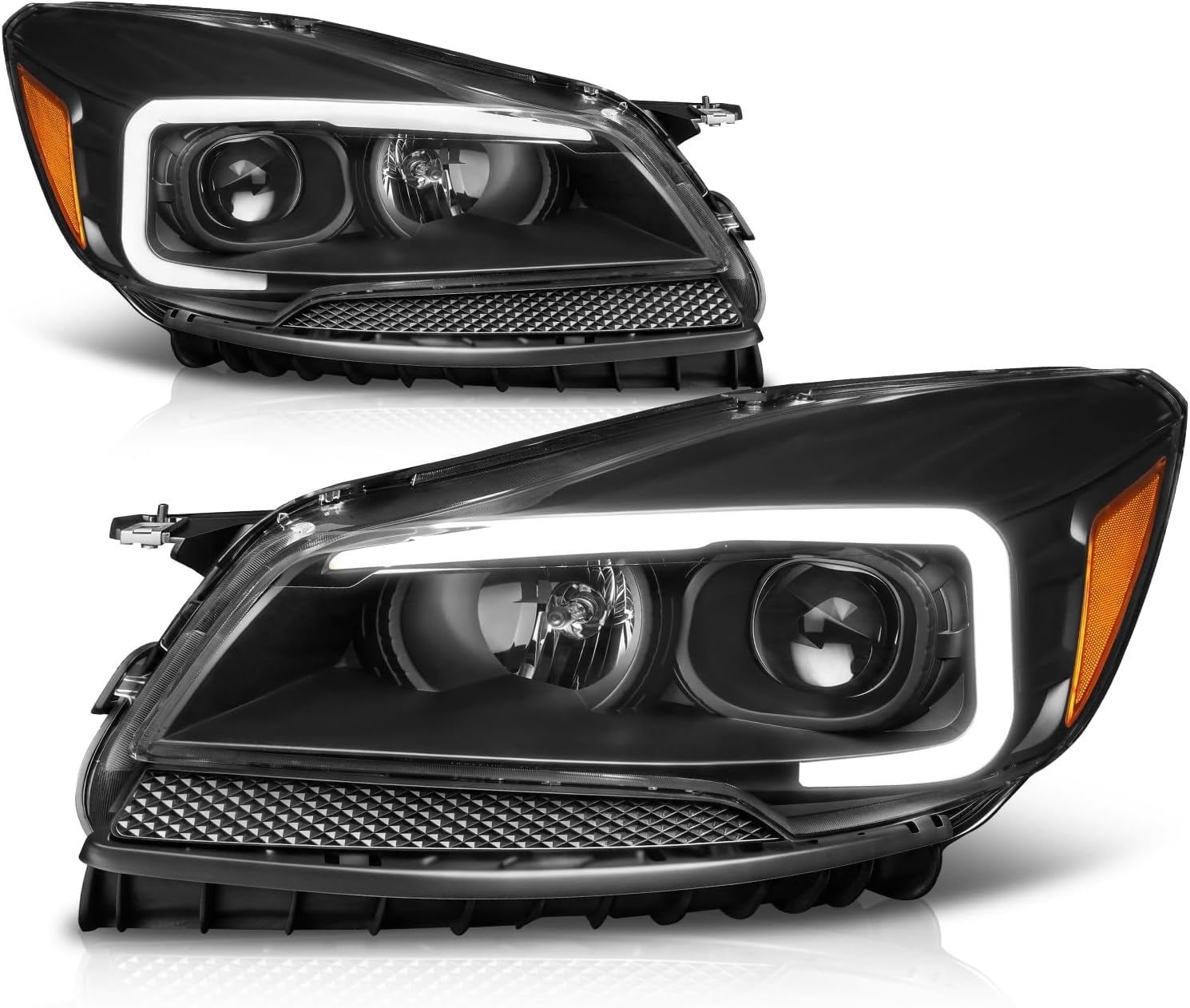 Auto Dynasty Headlights Assembly Compatible with 2013-2016 Ford Escape 13-16, Projector Headlamps Replacement with LED DRL, Driver and Passenger Side, Black Housing Amber Corner