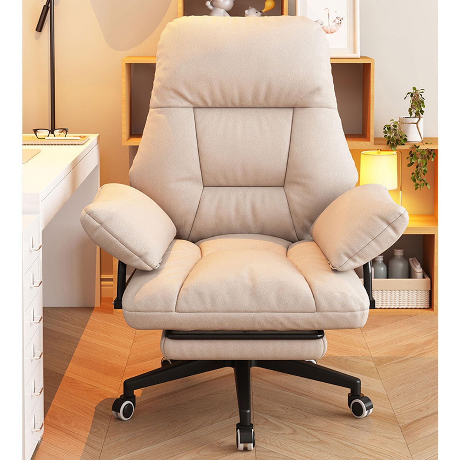 Ergonomiczne krzesło biurkowe z miękkim wyściełanym siedziskiem i kółkami z regulacją wysokości, do domowego biura, ciemnoszare, relaksujące krzesło komputerowe