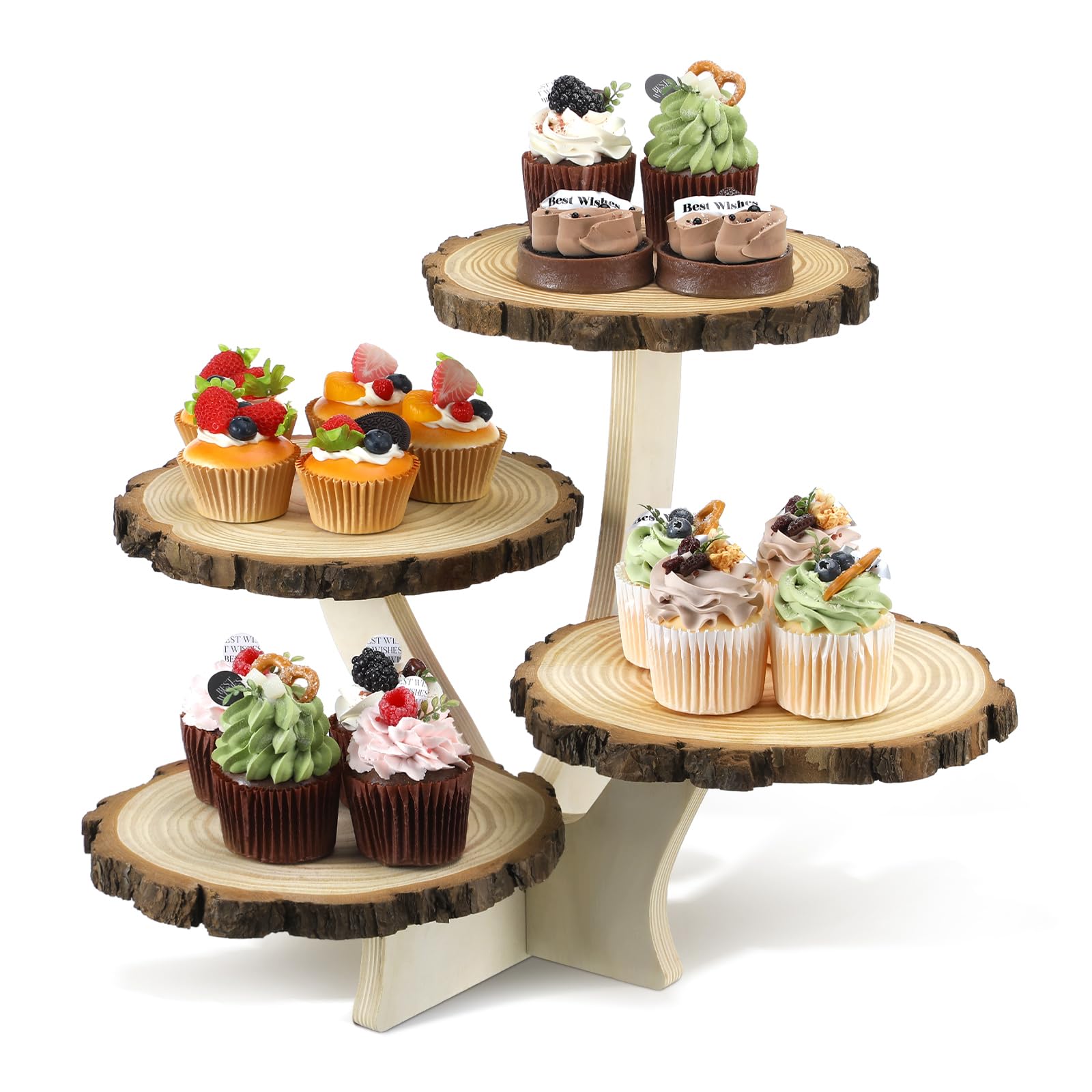 Photo 1 of ***POSSIBLY FOR PARTS/ MISSING ASSEMBLY PIECES*** Chunful 4 Tier Round Natural Wood Cupcake Dessert Stand, Cup Cake Tower Stand Holder, Wooden Cake Display Tiered Centerpiece for Party, Birthday, Wedding, Baby Shower, Holiday Decoration