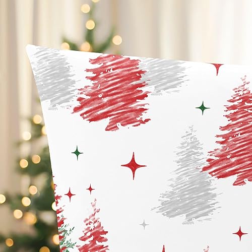 Miniatura 6 de CaliTime Juego de 2 fundas de almohada decorativas de vellón con estrellas y árboles de Navidad para sofá, cama, sofá, decoración rural, 18 x 18