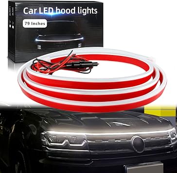 Car Hood Light Strip 79 Inches White Exterior Car LED Strip Lights for Hood Flexible Waterproof Dynamic Scan DC12V Daytime Running Lights for Cars, SUVs, Trucks