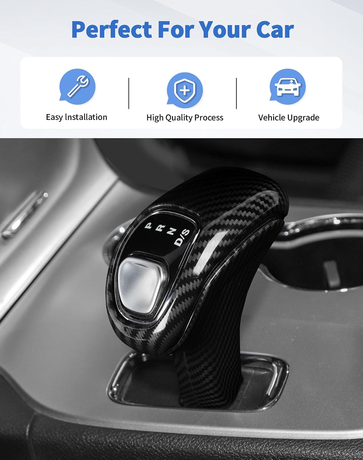 Fit for Jeep Grand Cherokee 2014-2015 Gear Shift Knob Cover Trim Interior Accessories Carbon Fiber Gear Shift Head Gear Lever Shift Knob Cover Trim Decor Caps