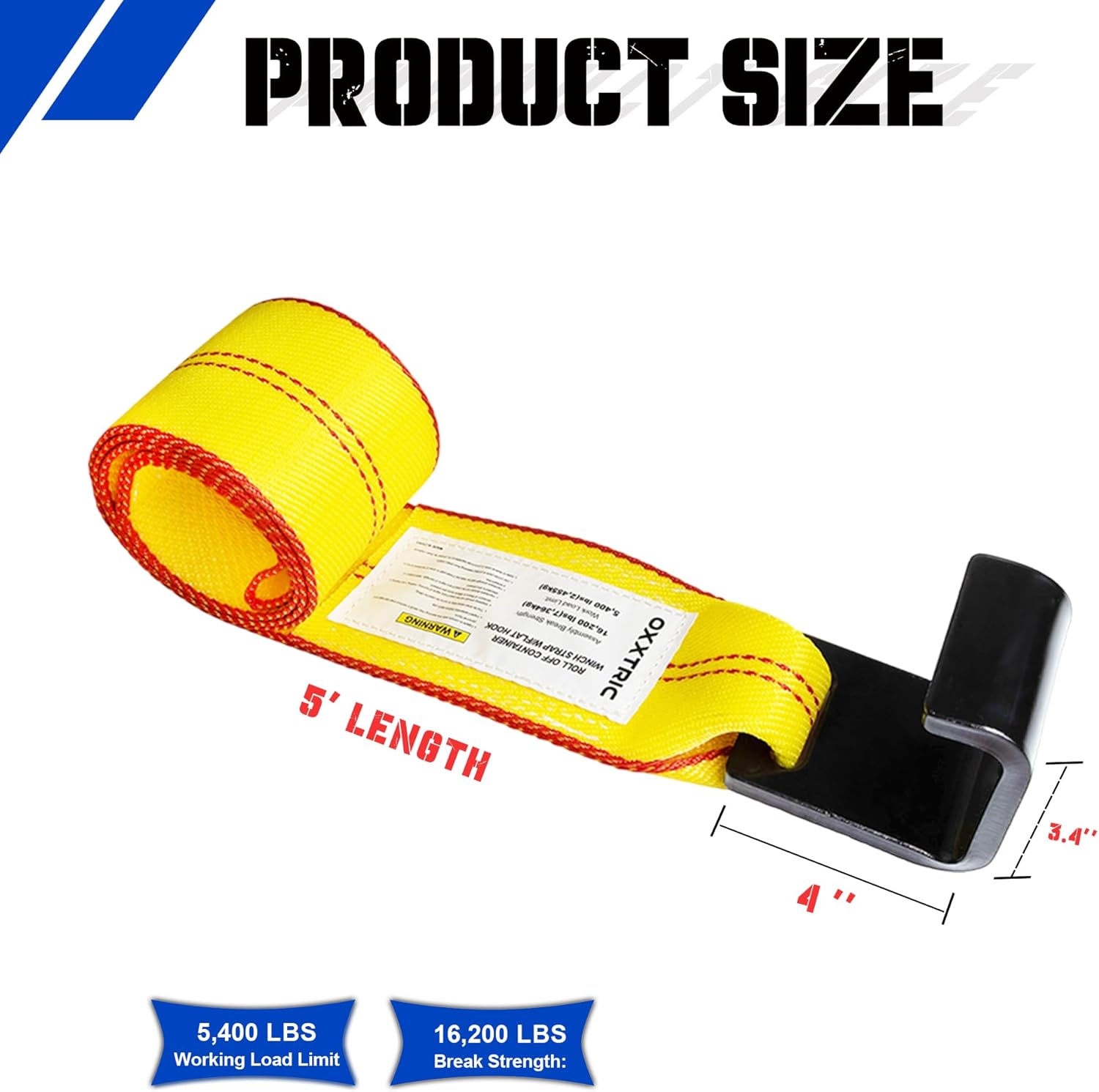 Roll Off Container Winch Strap with Flat Hook,4 Inch x 5 Feet, Heavy-Duty Cargo Straps for Flatbed Trailer with Flat Hook and Sewn Loop End to Secure and Easy Fixation,2-Pack