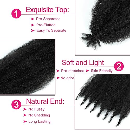 Miniatura 3 de Cabello afro Twist de 12 pulgadas, 6 paquetes, cabello afro trenzado elástico preesponjado, cabello preestirado para extensiones de cabello suaves