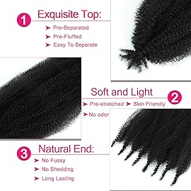 Afro Twist Hair 24 Inch 3 Packs, Springy Afro Twist Hair Pre Fluffed Spring Twist Hair Pre Stretched Wrapping Hair for Soft Locs Hair Extensions (24 Inch (Pack of 3), 1B)