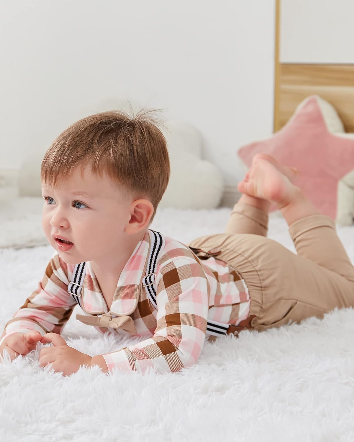 CARETOO Baby Boy Clothes Suit Infant Gentleman Boy Outfits Dress Shirt/Bowtie/Suspender Pants Set 0-18 Months - Image 4