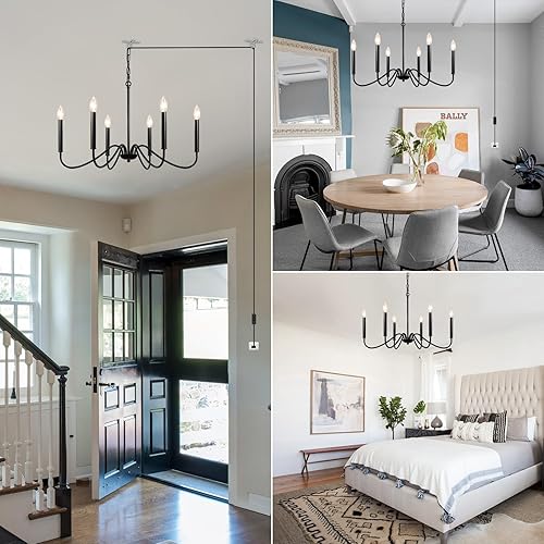 Miniatura 6 de Candelabro de 6 luces negras enchufables con cable, rústico, industrial, moderno, para comedor, sala de estar, vestíbulo, entrada, dormitorio, cocina