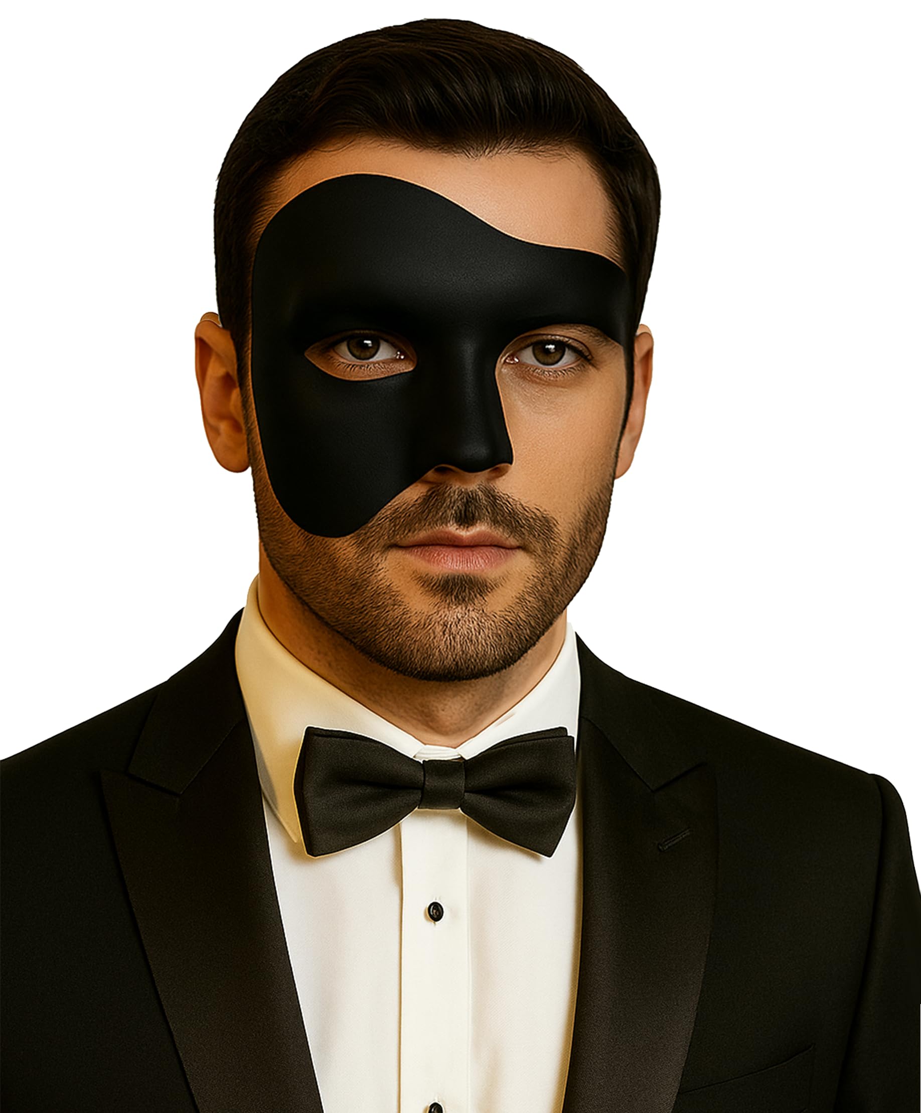 Komonee Half Face Halloween Mask Matt Black Phantom Of the Opera Costume Adult Outfit Venetian Carnival Masquerade Party Fancy Dress Cosplay For Men Women