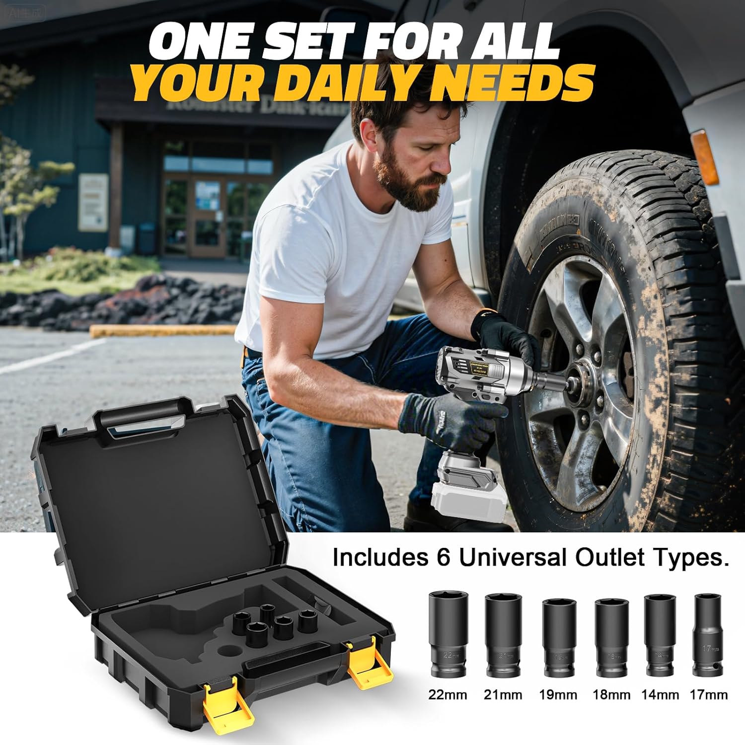 Diagram explaining the forward, reverse, and reverse self-stop operating modes of the impact wrench, showing button presses and resulting actions.