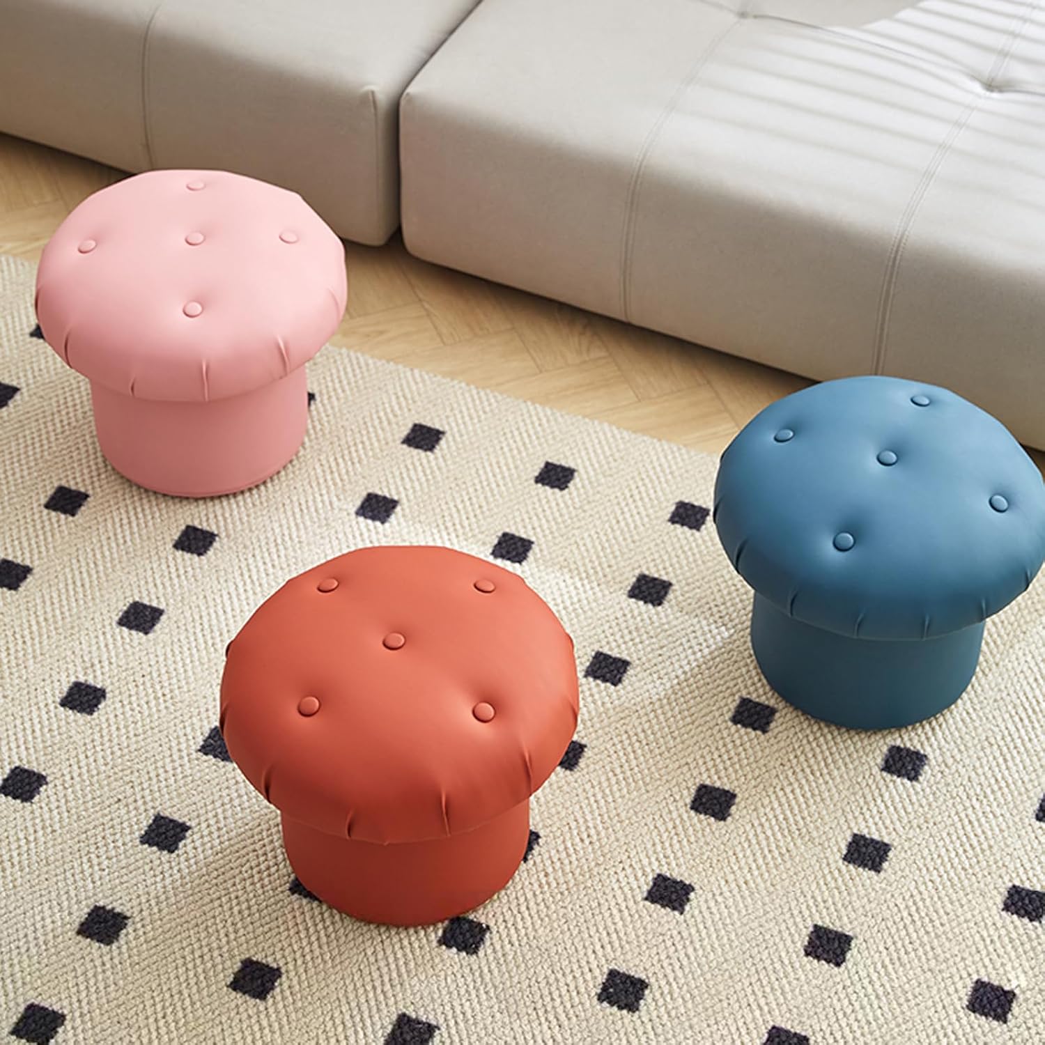 Cute Mushroom Footstool,Portable Shoes Changing Storage,Interesting Shape Footstool,Small Mushroom Entryway Shoe Stool, Bedroom, Playroom, and Living Room Decor, Multipurpose Small（Blue）