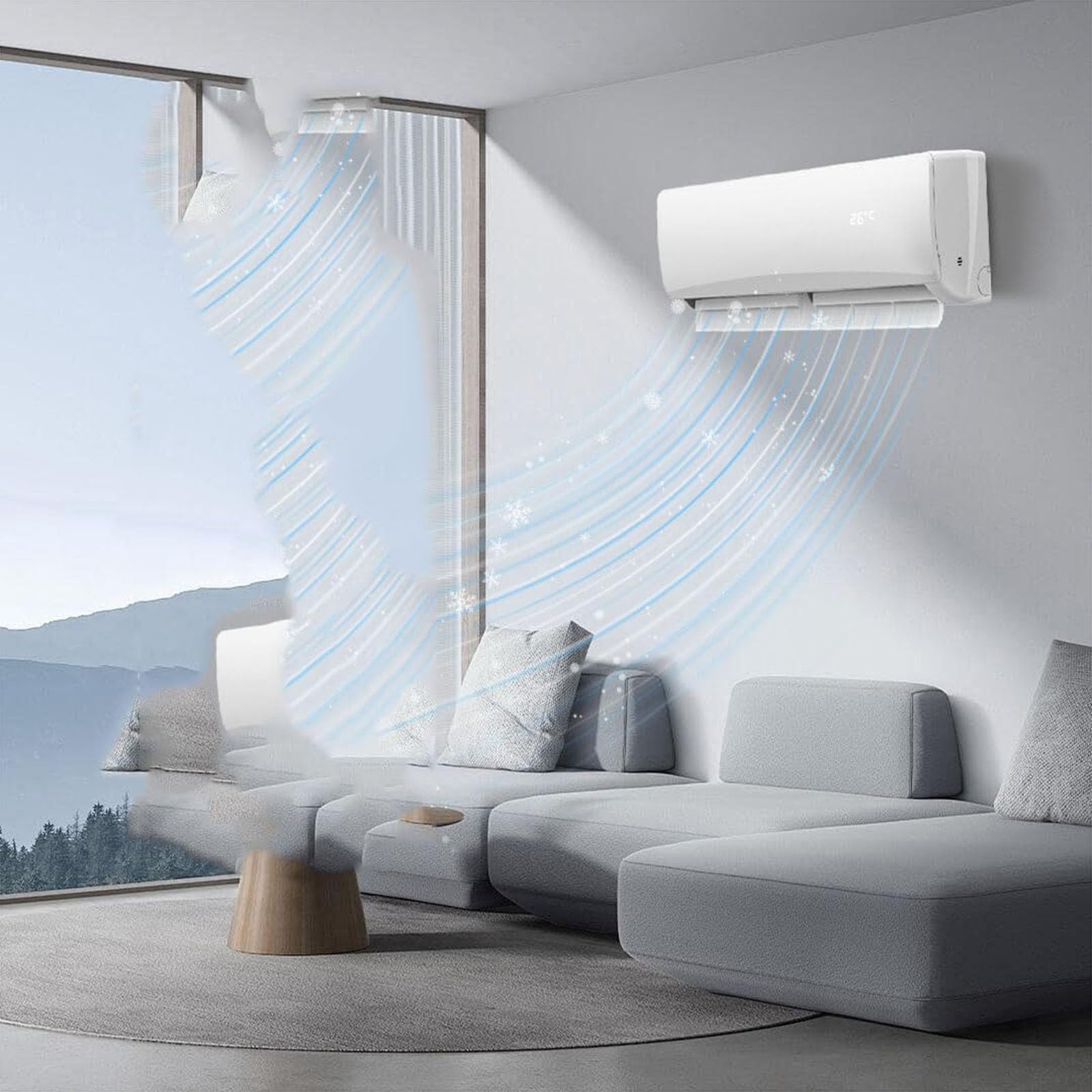 5-in-1 parete Split Pompa di calore AC, 9000 BTU Inverter Condizionatore d'aria con telecomando, Deumidificatore della ventola del riscaldatore per il soggiorno della camera da letto, risparmio energe