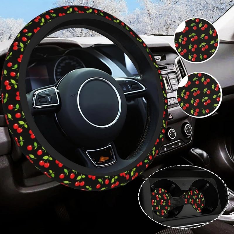 Capa para Volante Cherry em Neoprene com Pegada Antiderrapante Yobvec para Volantes de 36,8 a 38,1 cm